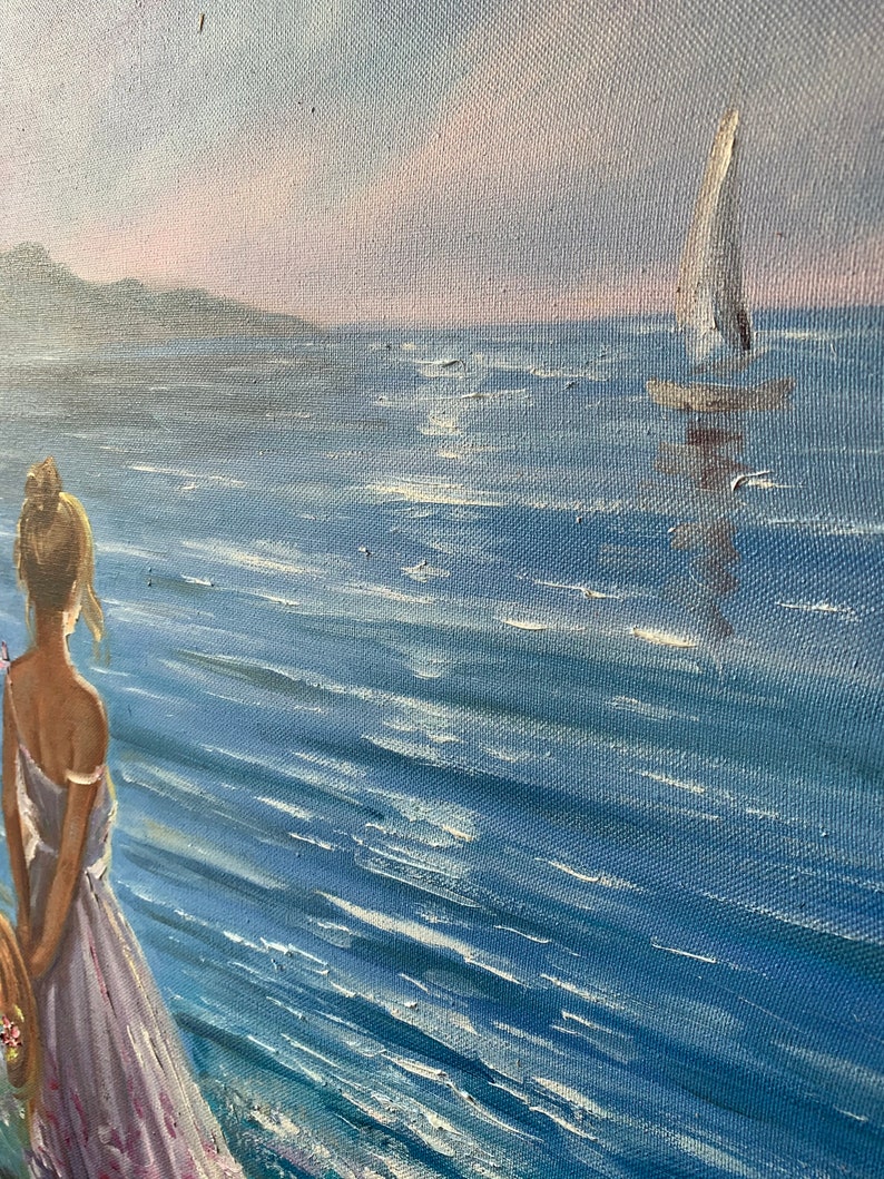 Beach Girl Oil Painting Woman by the Ocean Wall Art Romantic - Etsy