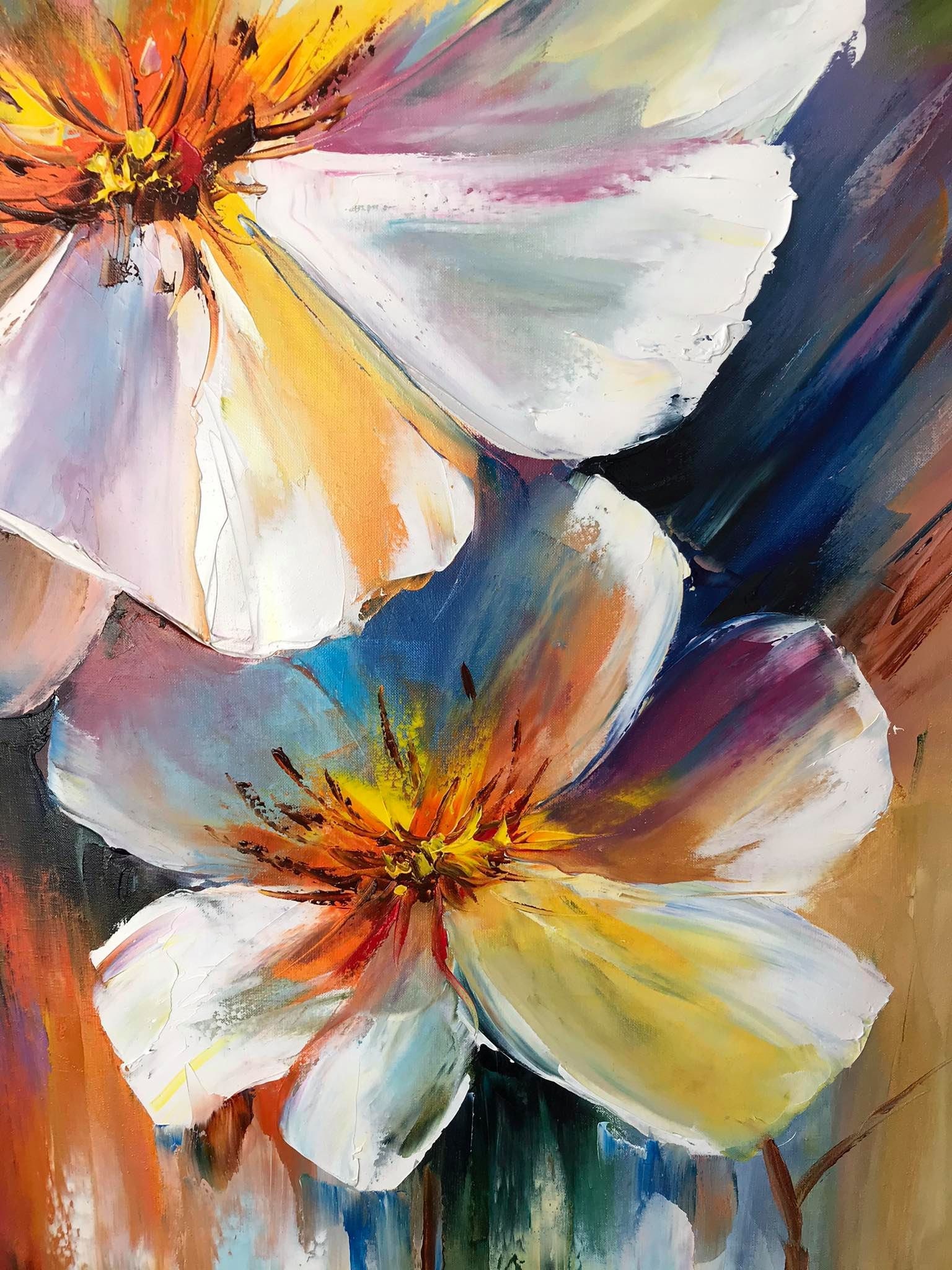 抽象的な花の現代絵画 キャンバス油絵 花の絵画 バスルーム