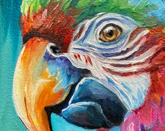 キャンバスに描かれたオウムの絵画 小鳥の油絵 オリジナルの