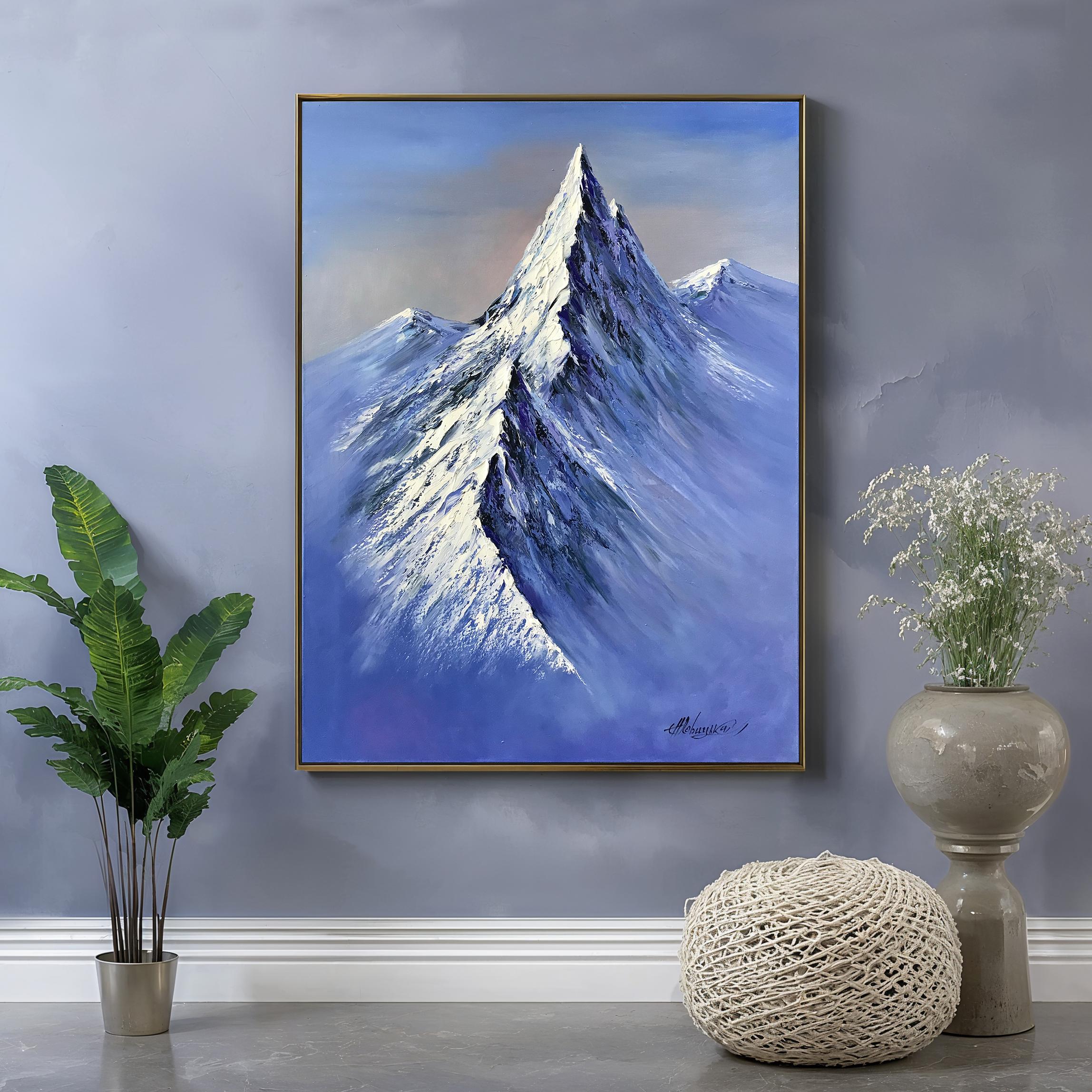 キャンバスに描かれたエベレストの絵画、ヒマラヤ山脈の絵画、ブルー