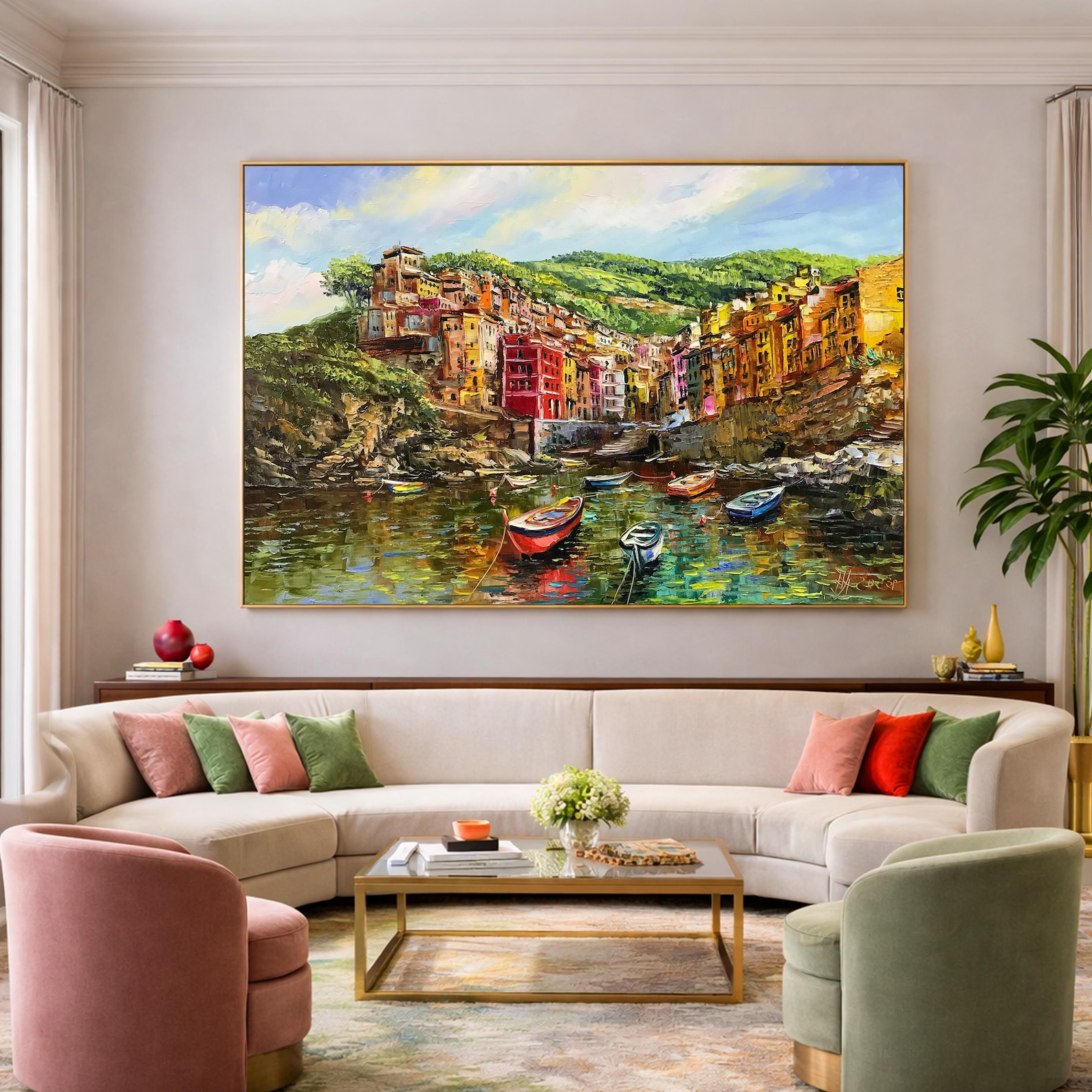 Original Cinque Terre Italy Oil Painting: Italian Coastal Canvas Wall ...