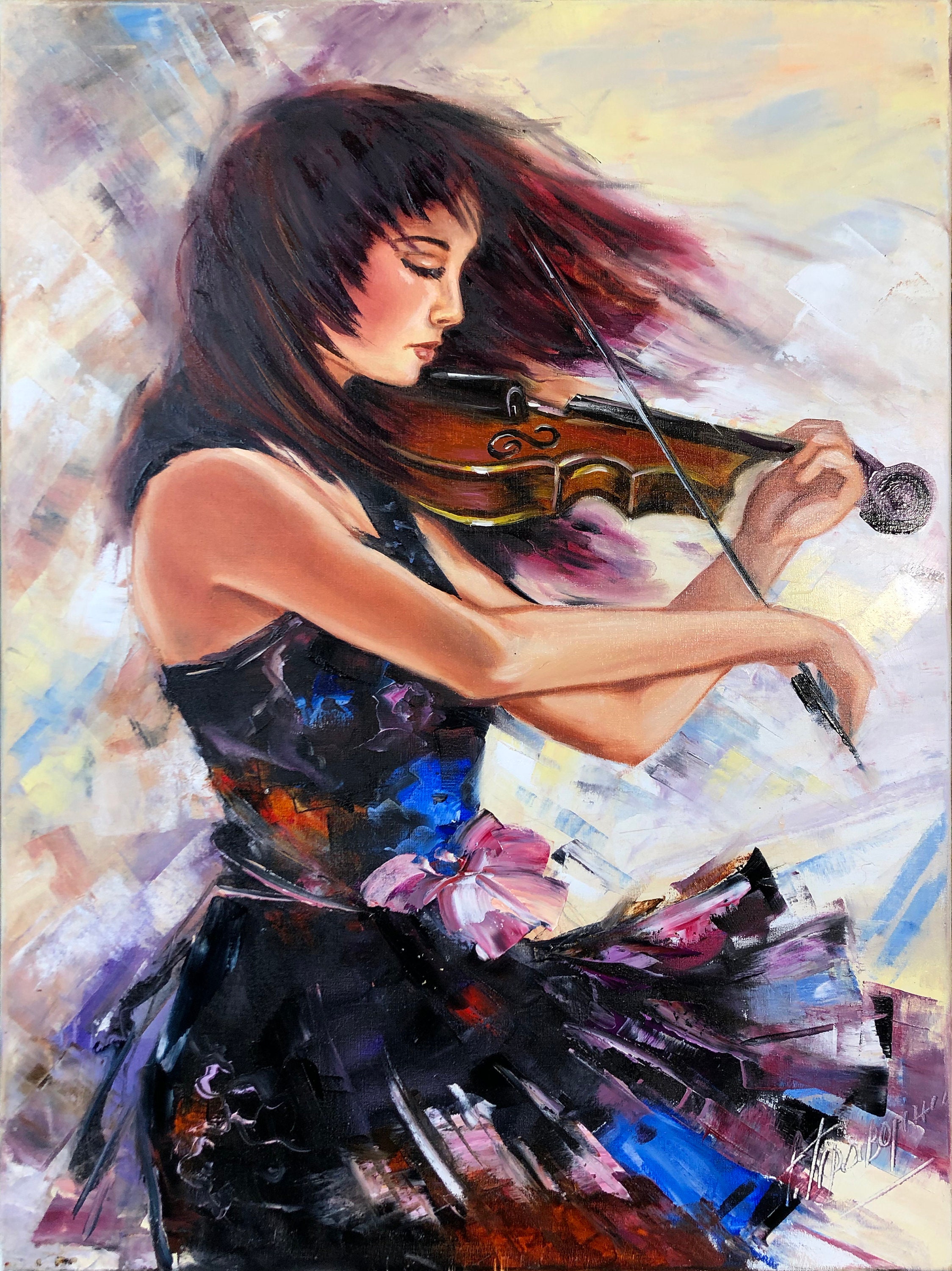 油絵バイオリンを弾く女ベッドルームの装飾絵画 油絵バイオリンを弾く女ベッドルームの装飾絵画