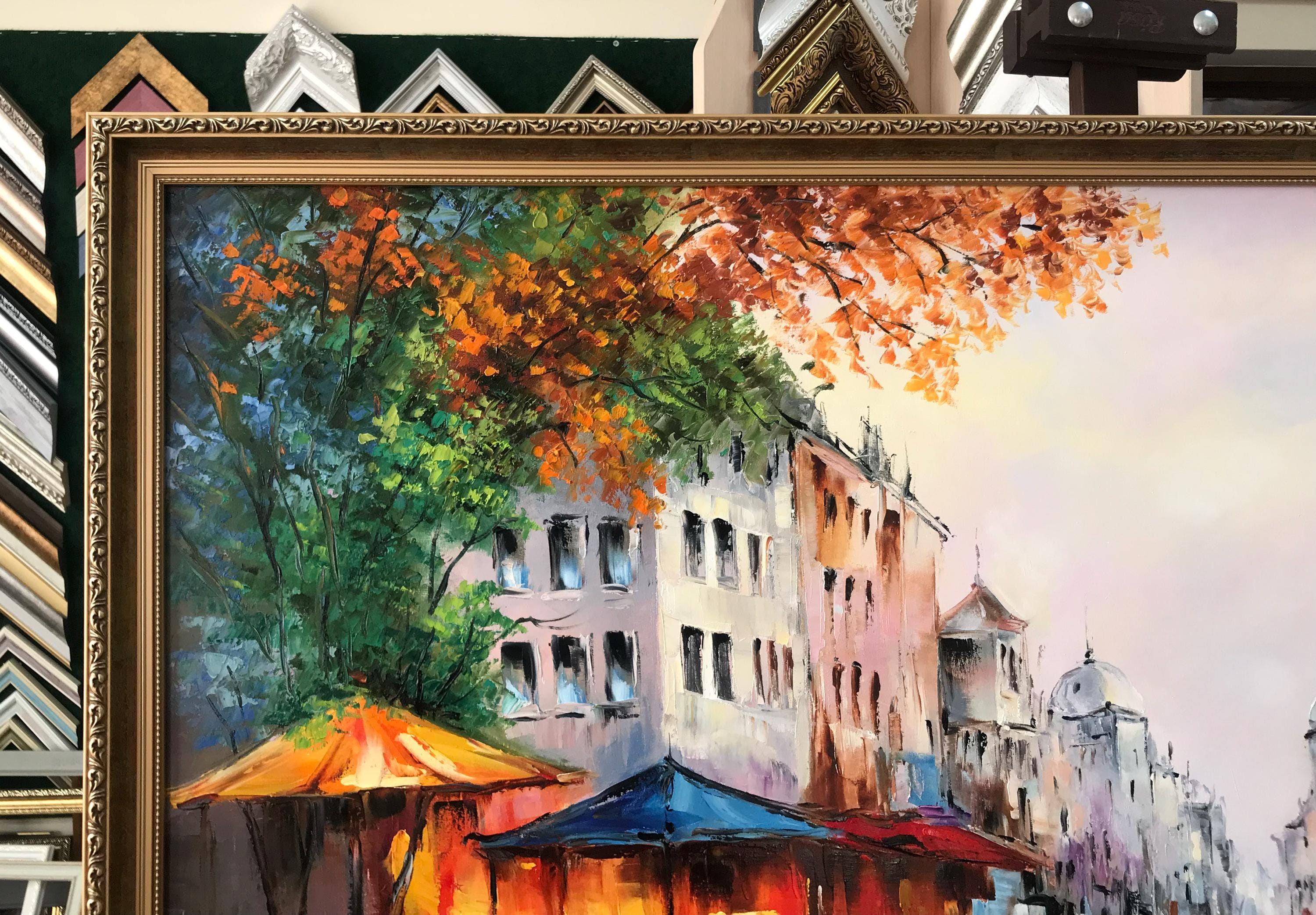 フランスの街並みの油絵 パリのオリジナルストリートペインティング
