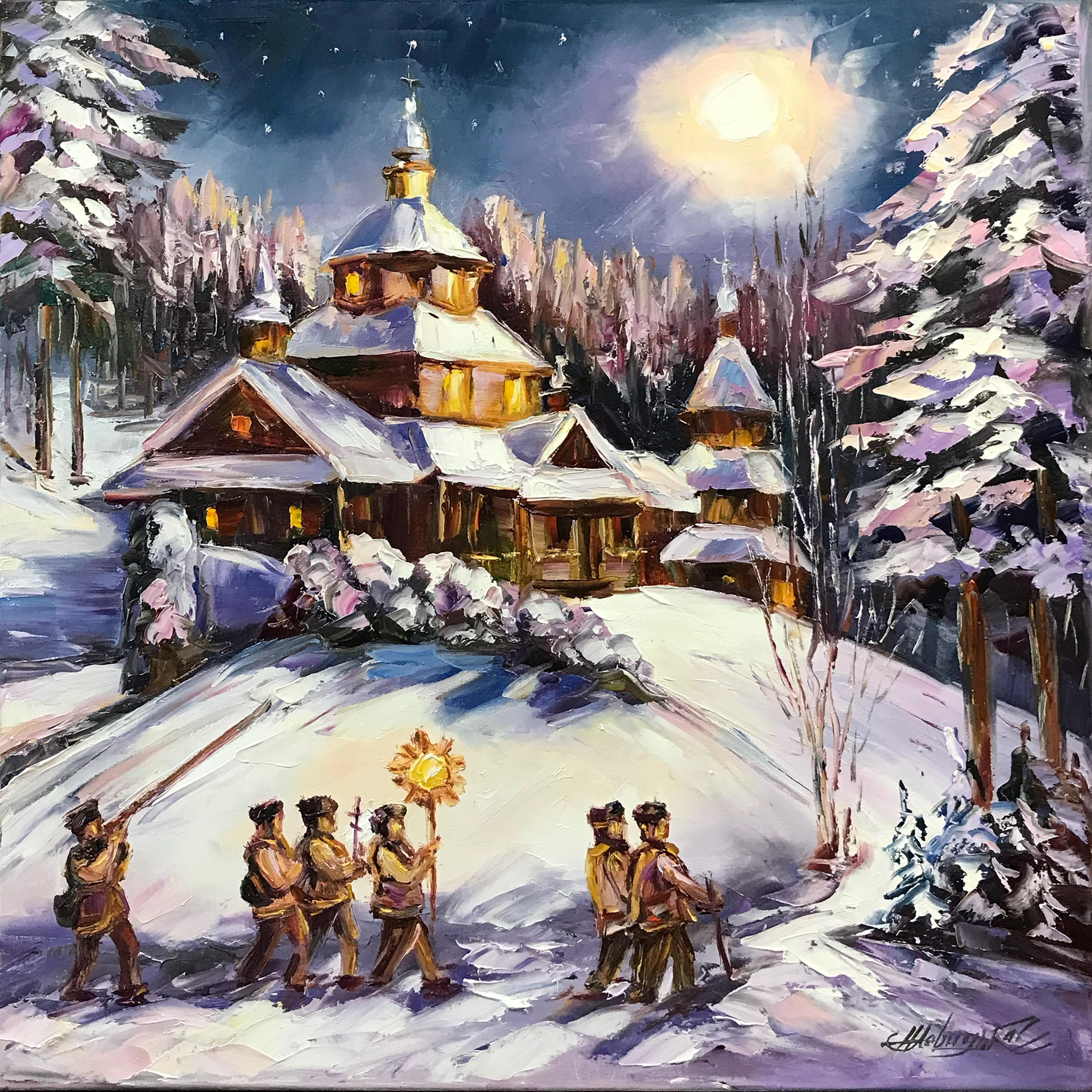 【真作】絵画　油彩10号　冬の教会　ロシアの雪景色　箱・黄袋入　Y54 真作】絵画 油彩10号 冬の教会 ロシアの雪景色 箱・黄袋