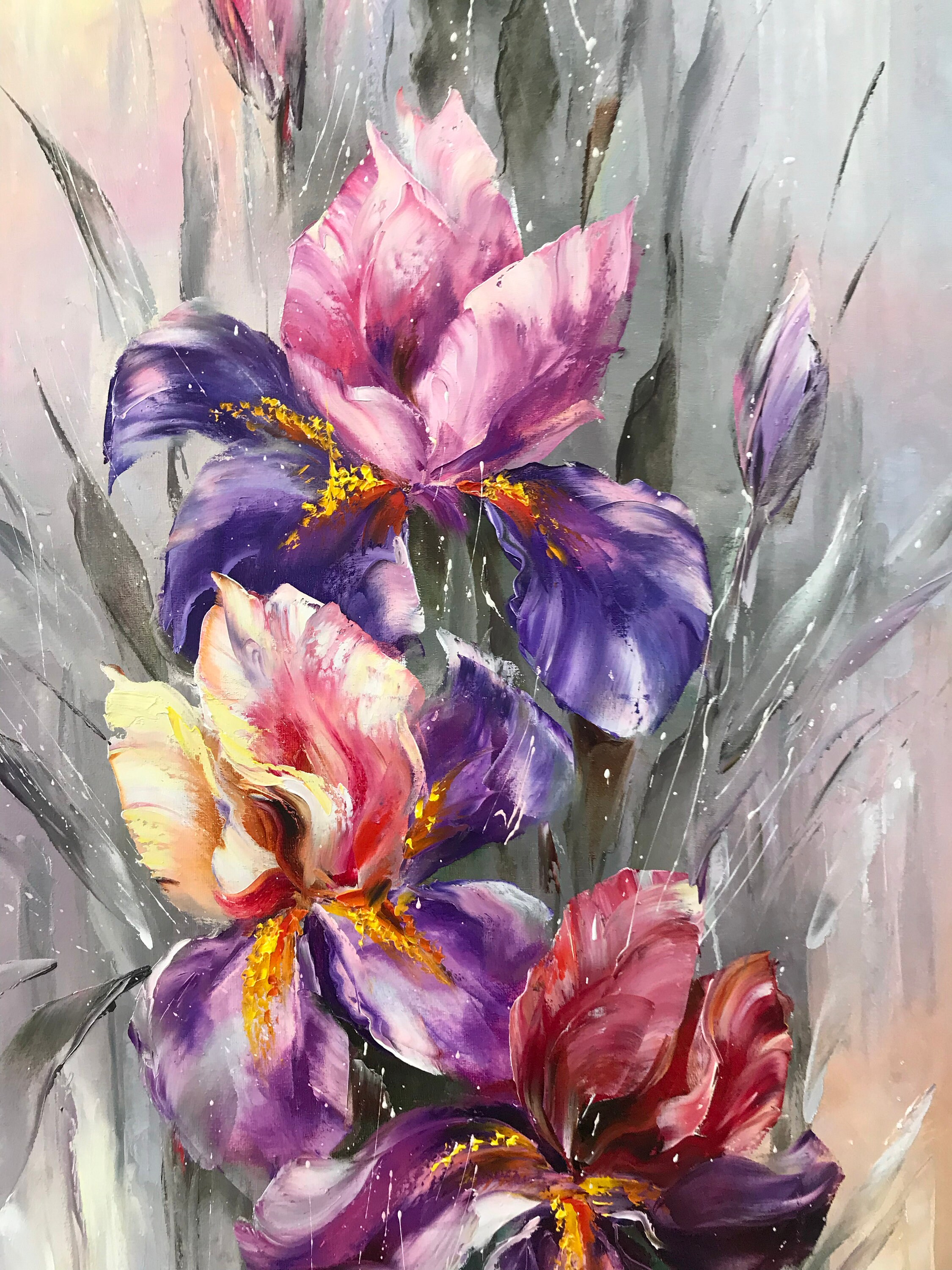 Purple Iris Oil Painting Original, Large Floral Canvas Artwork ,framed ...