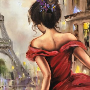 Assepoester schilderij op canvas: Emily in Paris Artwork, elegante vrouw in rode jurk muurkunst afbeelding 5