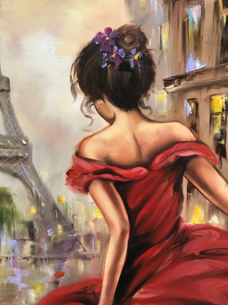 Assepoester schilderij op canvas: Emily in Paris Artwork, elegante vrouw in rode jurk muurkunst afbeelding 5