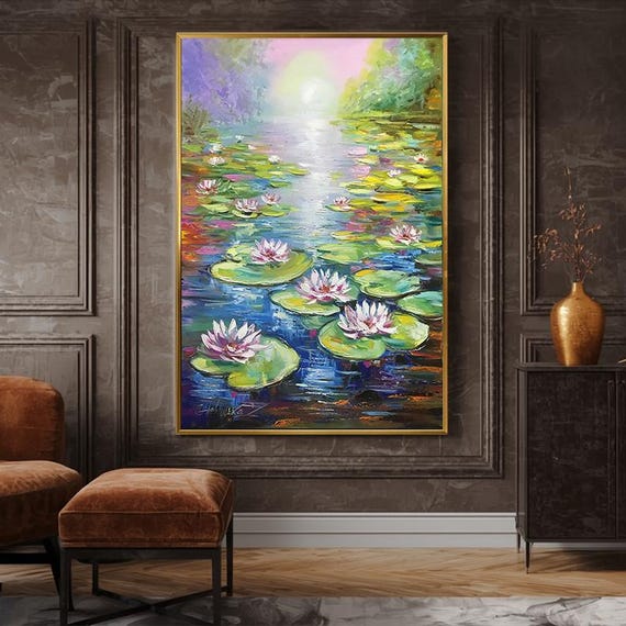 クロード・モネの絵画 オリジナル睡蓮の池のアート ピンクの蓮の花の