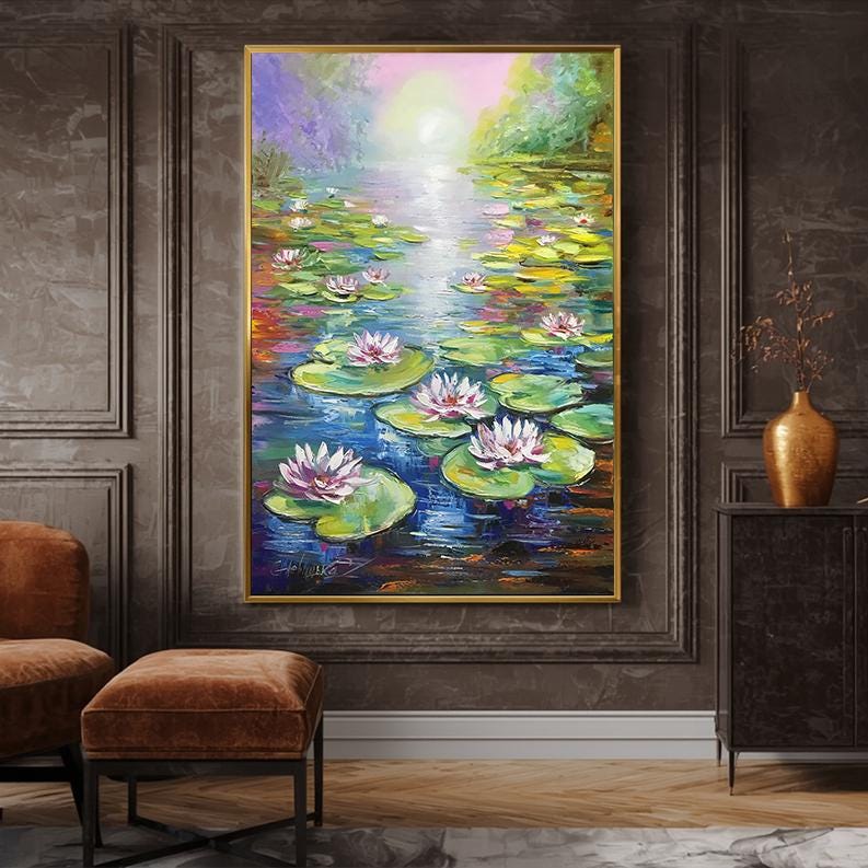 クロード・モネの絵画 オリジナル睡蓮の池のアート ピンクの蓮の花の