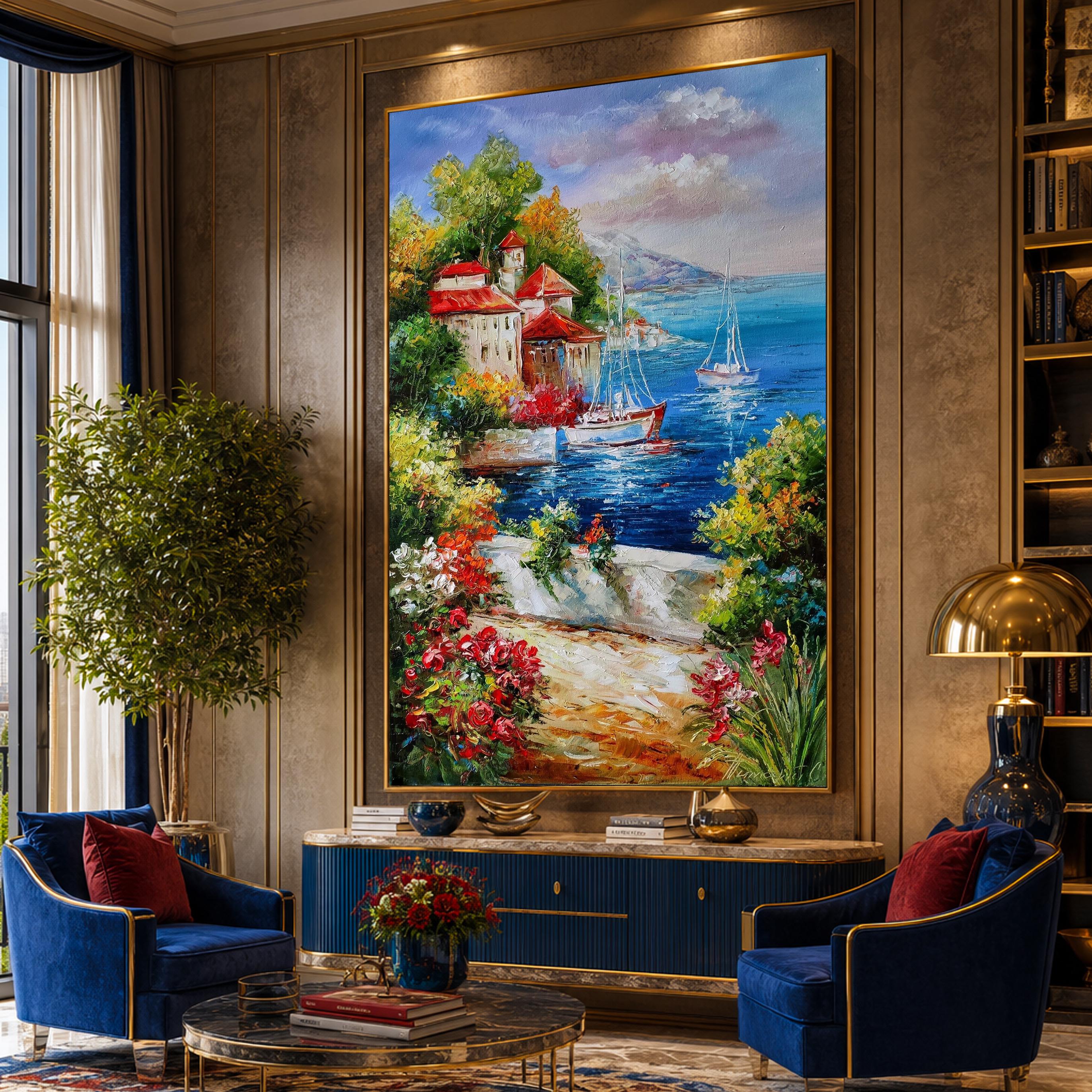 地中海油絵 オリジナル イタリア絵画 風景画 壁掛けアート イタリアの