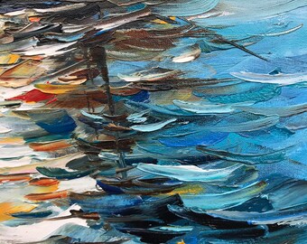 船の油絵 漁船の白い船 絵画買取・販売の小竹美術