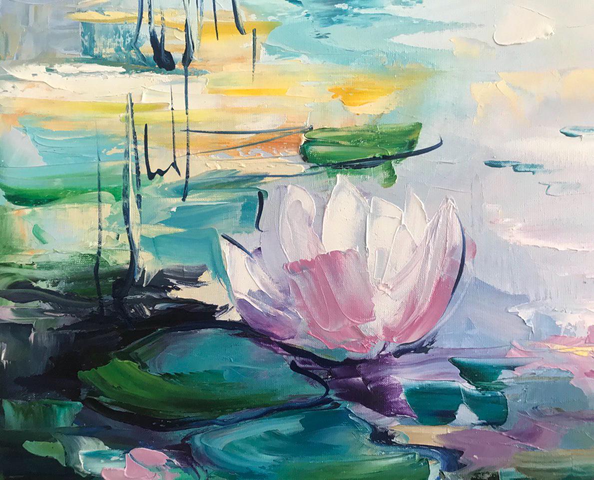 モネの絵画「睡蓮」蓮の花の壁アート、ユリの絵画、24x24インチ