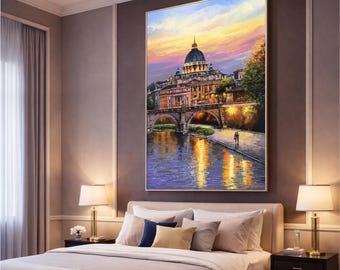 ローマ イタリア 油絵 ローマの夕べ オリジナル絵画 イタリアのアート