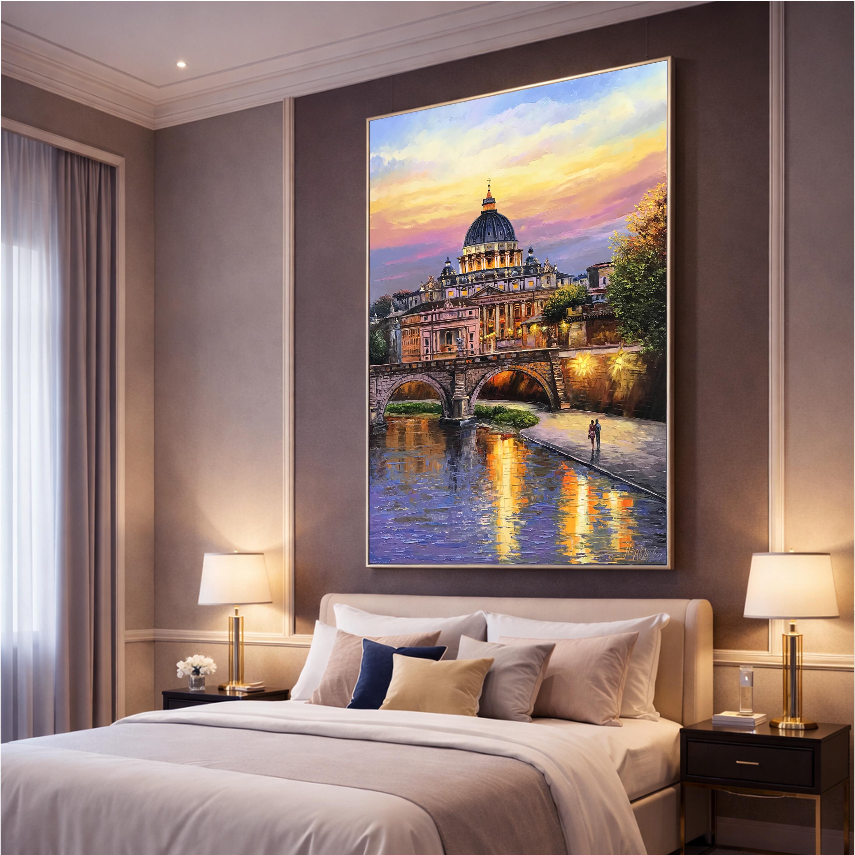ローマ イタリア 油絵 ローマの夕べ オリジナル絵画 イタリアのアート