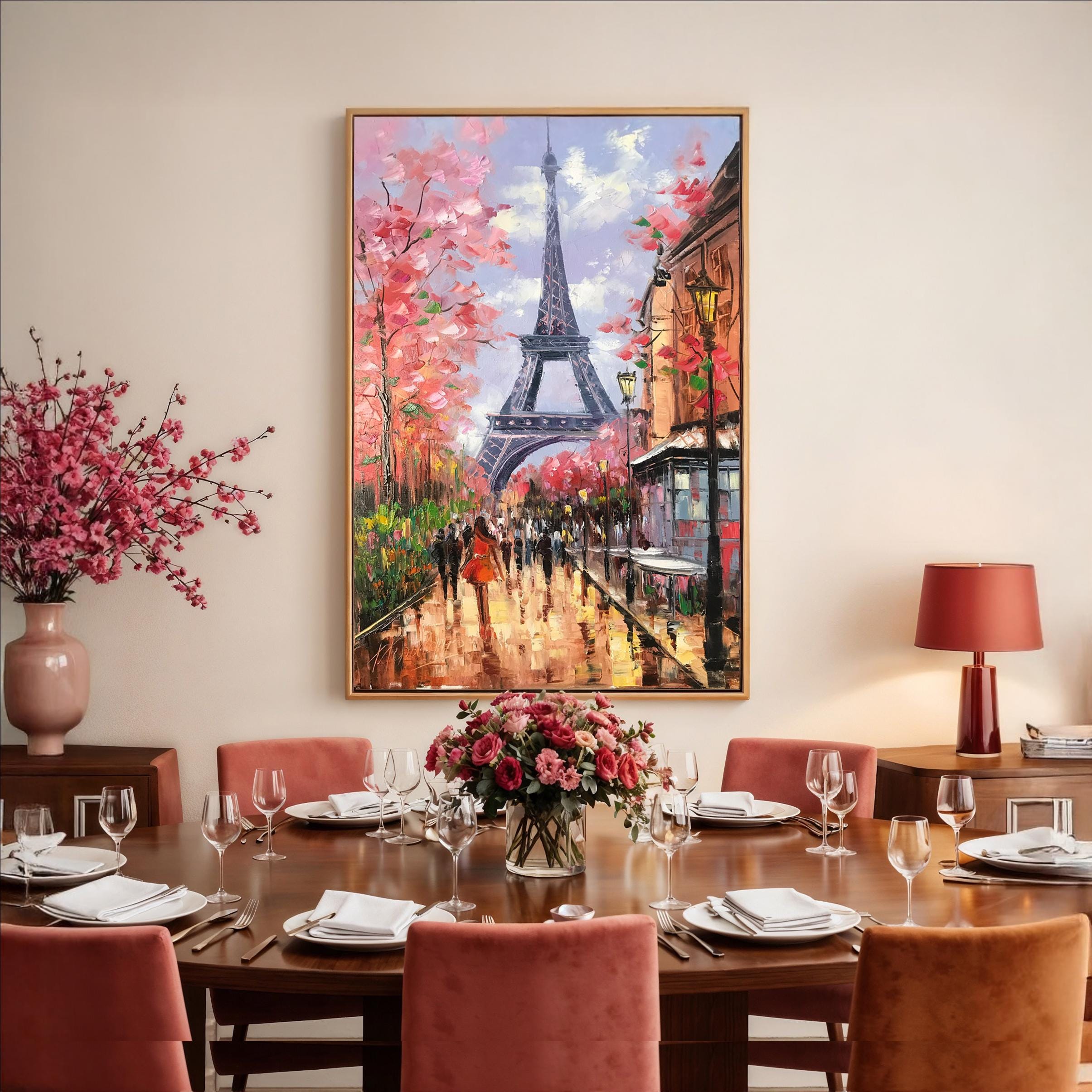 オリジナルのパリの街並みの油絵：エッフェル塔のアートワーク、パリの