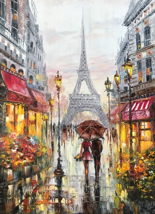 Quadro Tela Paris Street Scene Con Torre Eiffel - 40x60 Cm, Tela Di Cotone, Stampa Artistica, Senza Cornice