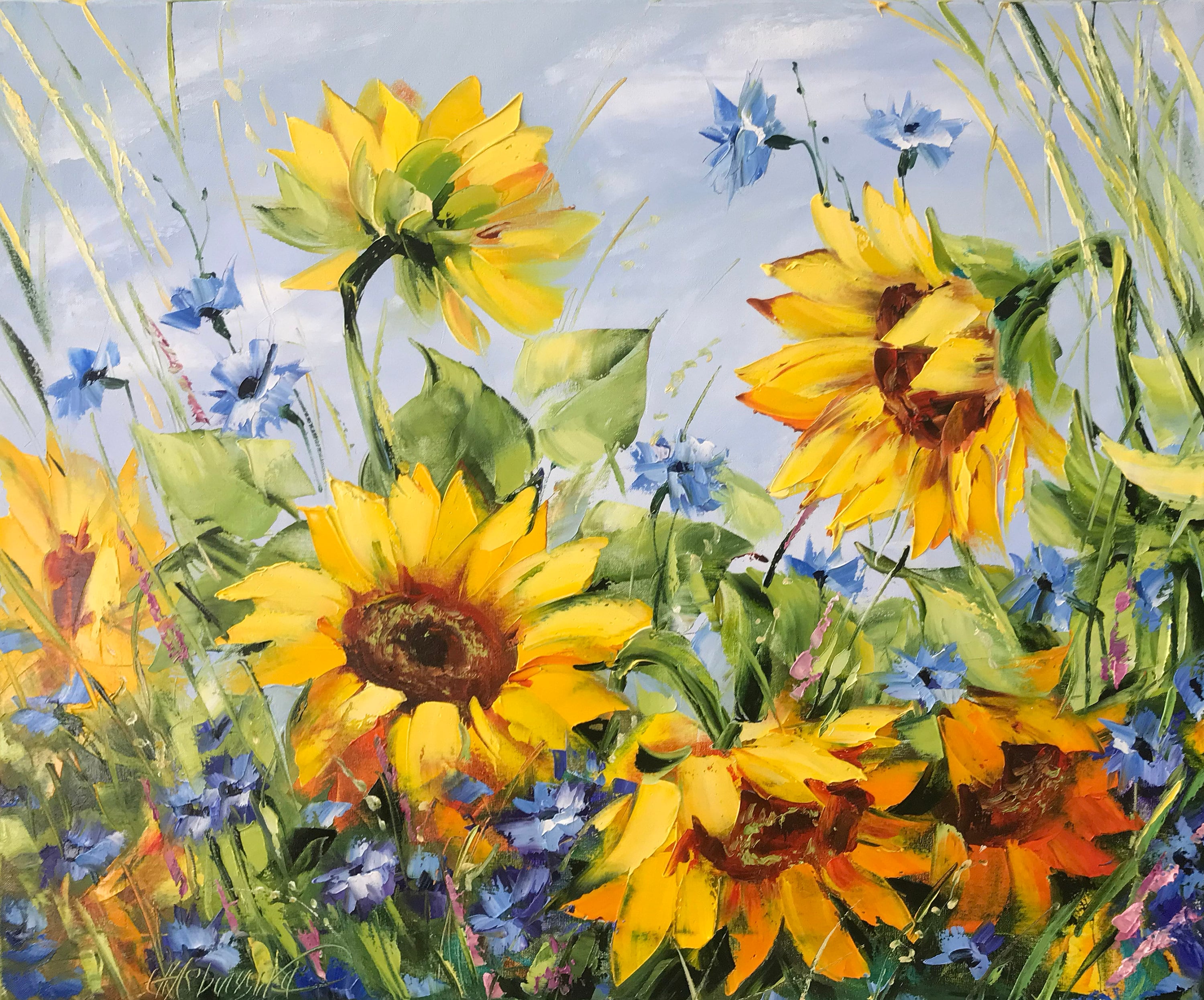 油絵 絵画 【sunflower】 Original Oil Painting Sunflowers Painting Yellow Flower