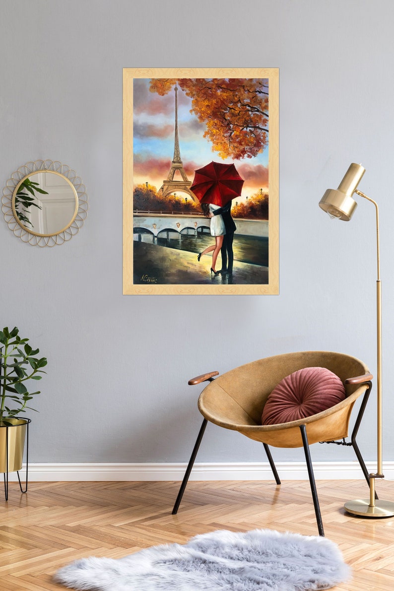 Paris Romance Wall Art Red Umbrella Eiffel Tower Original Oil Etsy