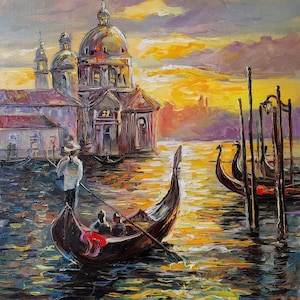 Venice Painting Original Venice Wall Art Italian Landscape Painting Large Italy Oil Painting Venice Italy Artwork Sunset Painting on Canvas