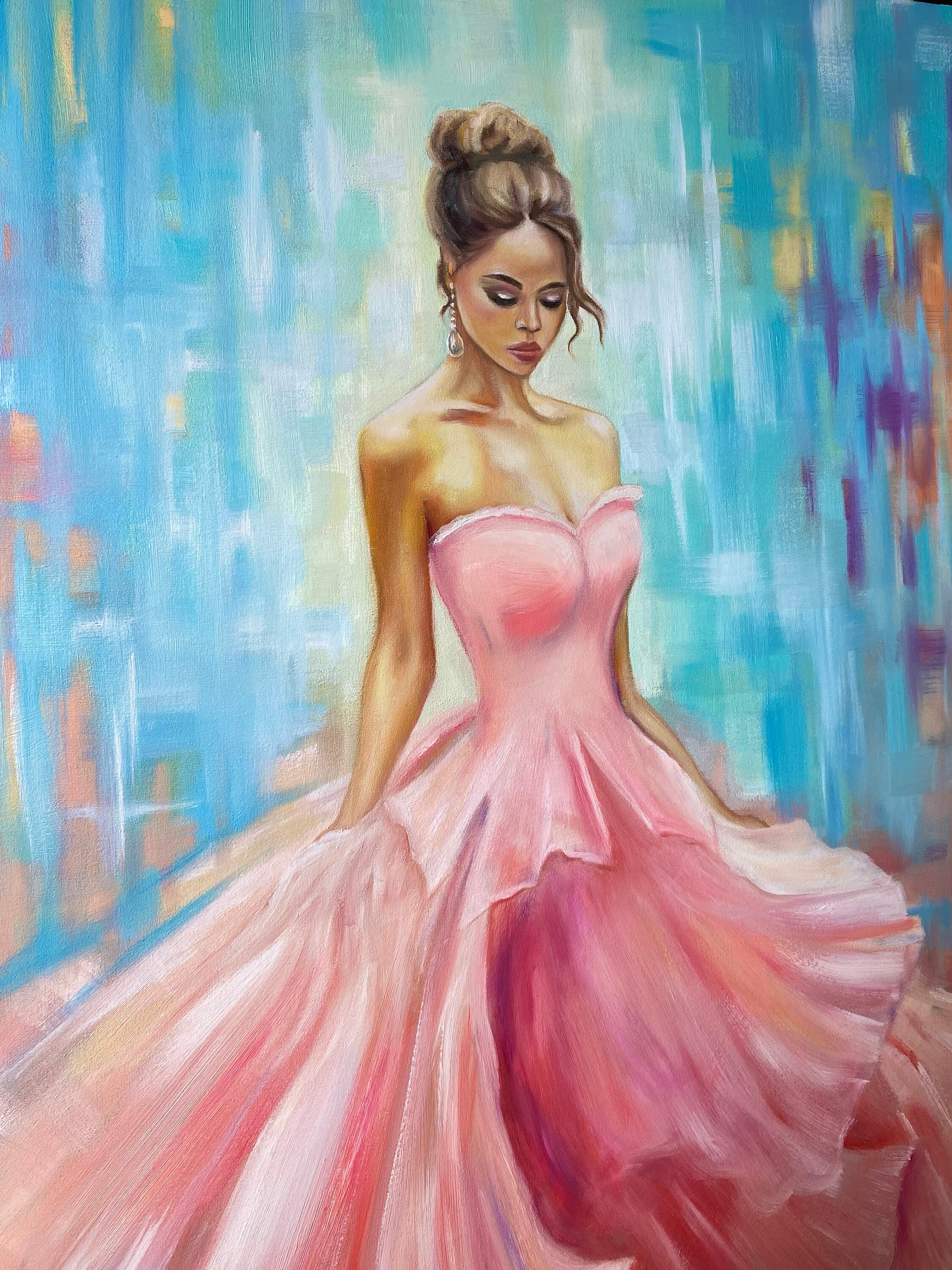 Cinderella in Pink Dress Genuine Oil Painting, Modern Lady Art, Showgirl Wall Art - Etsy Cinderella in Pink Dress Genuine Oil Painting, Modern Lady Art, Showgirl Wall Art - Etsy