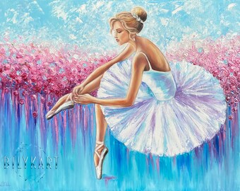 バレリーナのパフォーマンス後のキャンバスの絵画、バレエのトウ
