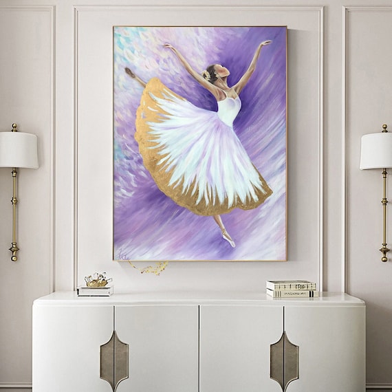 Dansende ballerina olieverfschilderij originele gouden ballerina