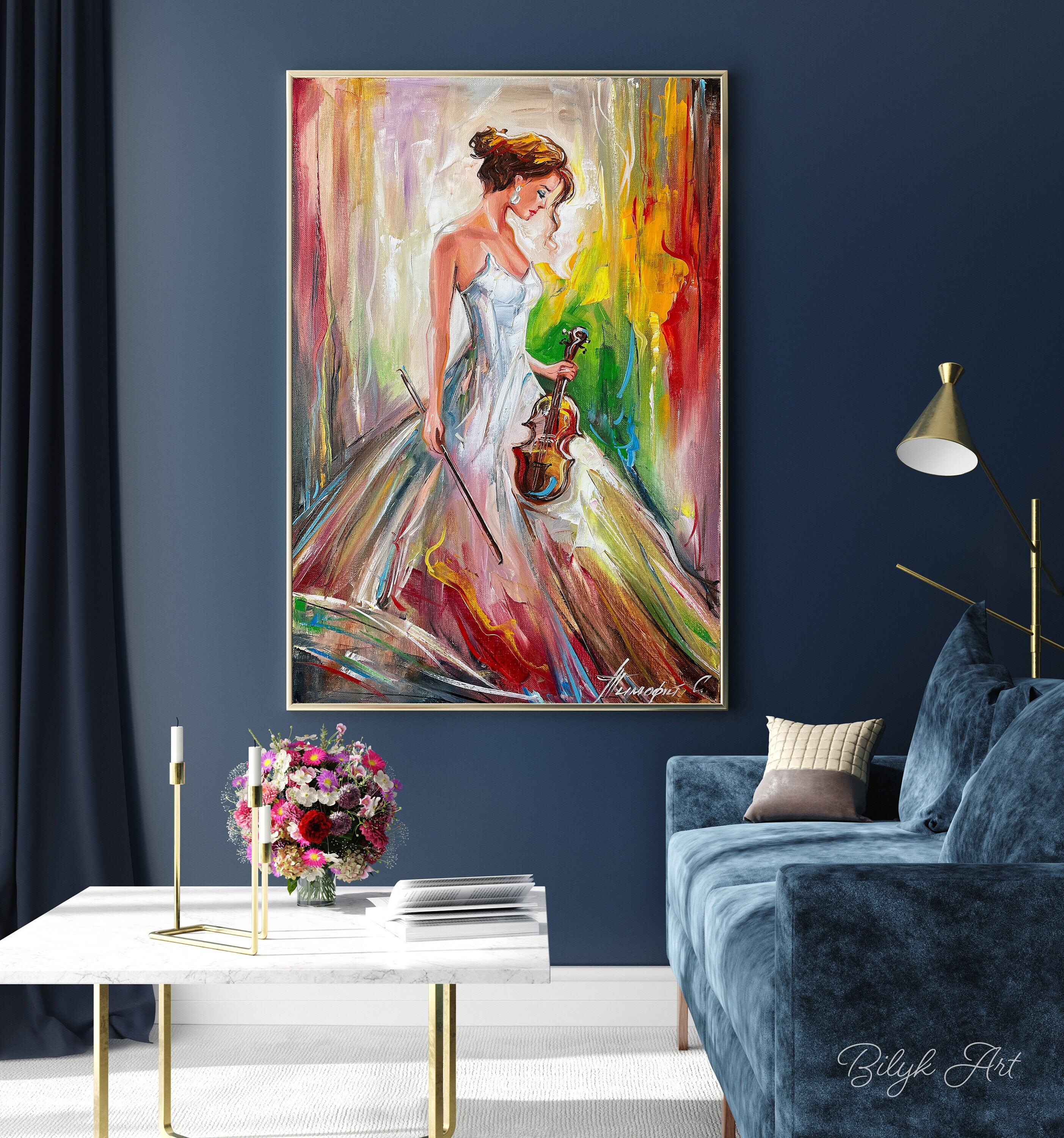Lady with Violin Oil Painting Original Women 16x24 Canvas Wall | Etsy