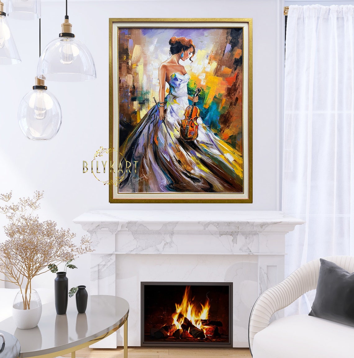 Lady With Violin Oil Painting Original Women 36x48 Canvas Wall | Etsy