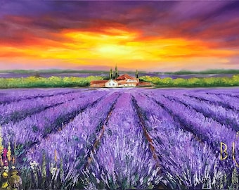 Kit Pittura Ad Olio Con Numeri WOWDECOR, Tela 50,8x40,6 Cm Motivo Fiori Lavanda Tramonto Viola (Z47), Senza Cornice, Hobby Creativo