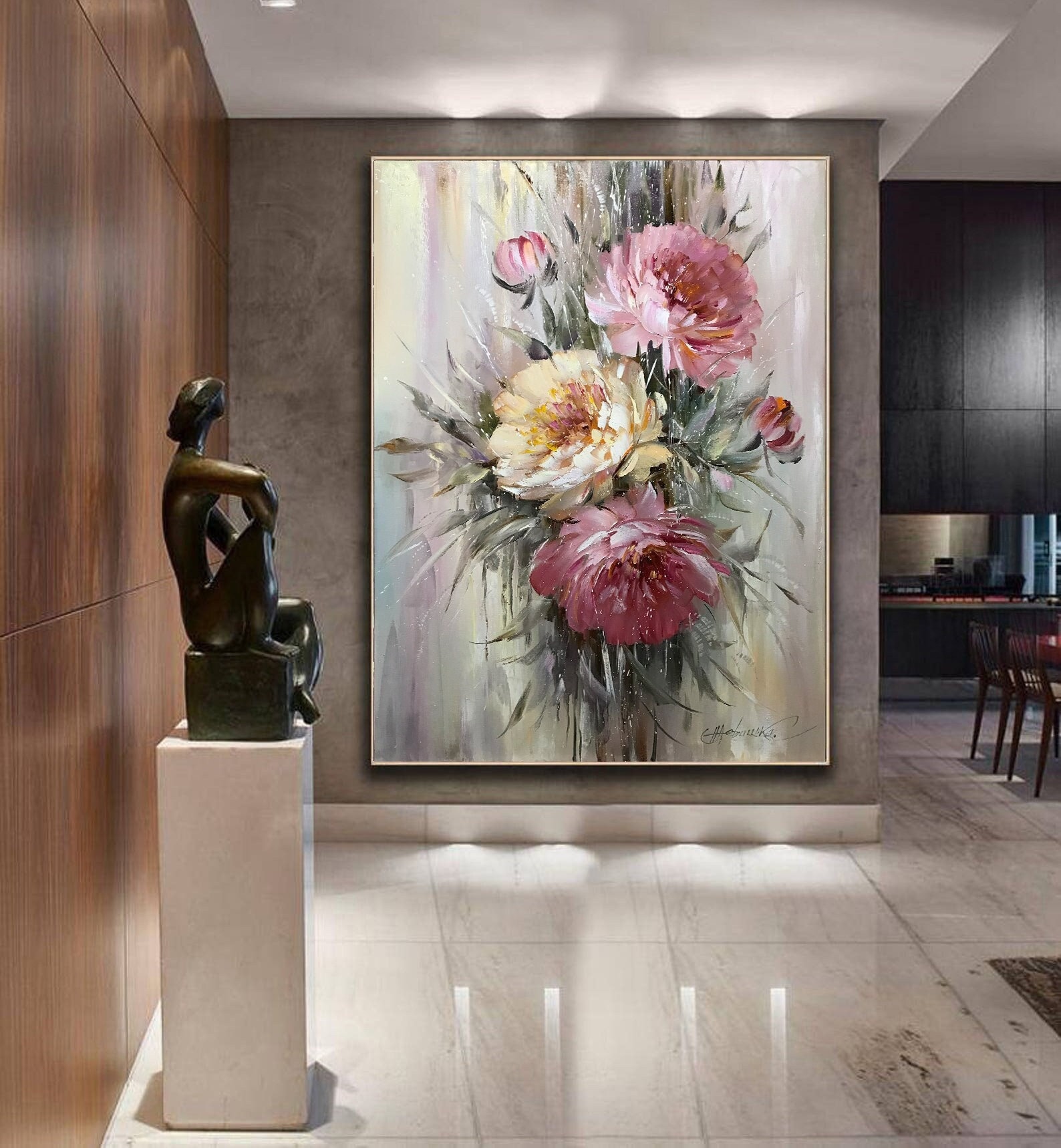 Abstract Floral Paintings on Canvas Oversized Modern Room Decor