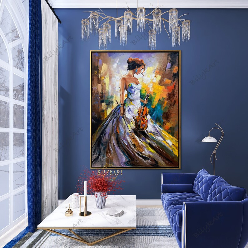 Lady With Violin Oil Painting Original Women 36x48 Canvas Wall | Etsy