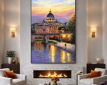 ローマ イタリア 油絵 ローマの夕べ オリジナル絵画 イタリアのアート