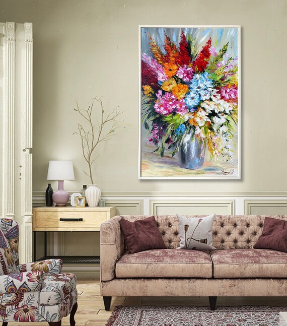 Texture Flower Oil Painting on Canvas Original Flowers Wall | Etsy