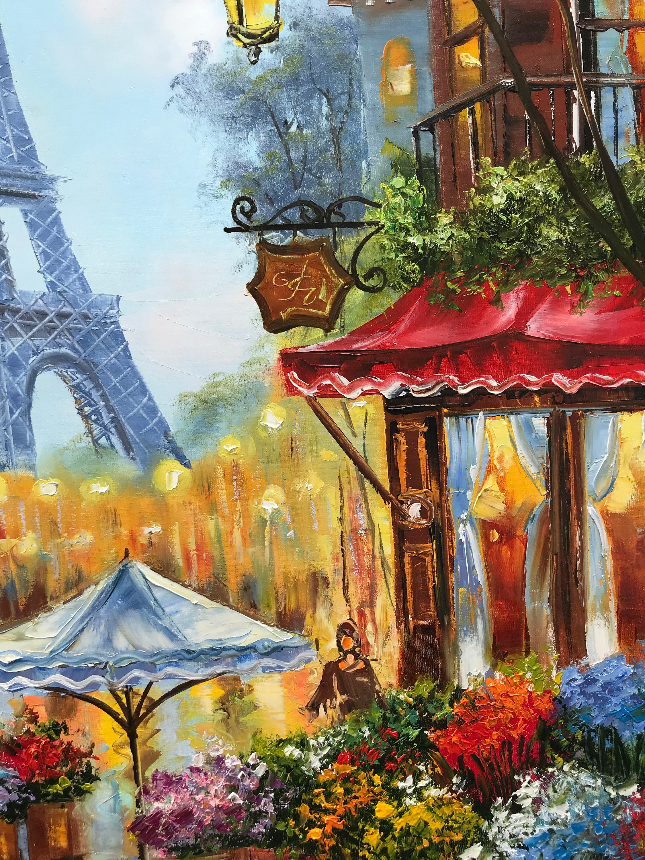 キャンバスに描かれたオリジナルのパリの油絵 モダンなエッフェル塔の