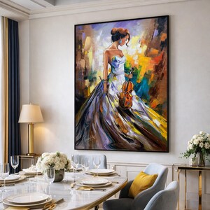 Lady With Violin Oil Painting Original Women 36x48 Canvas Wall Art Girl ...