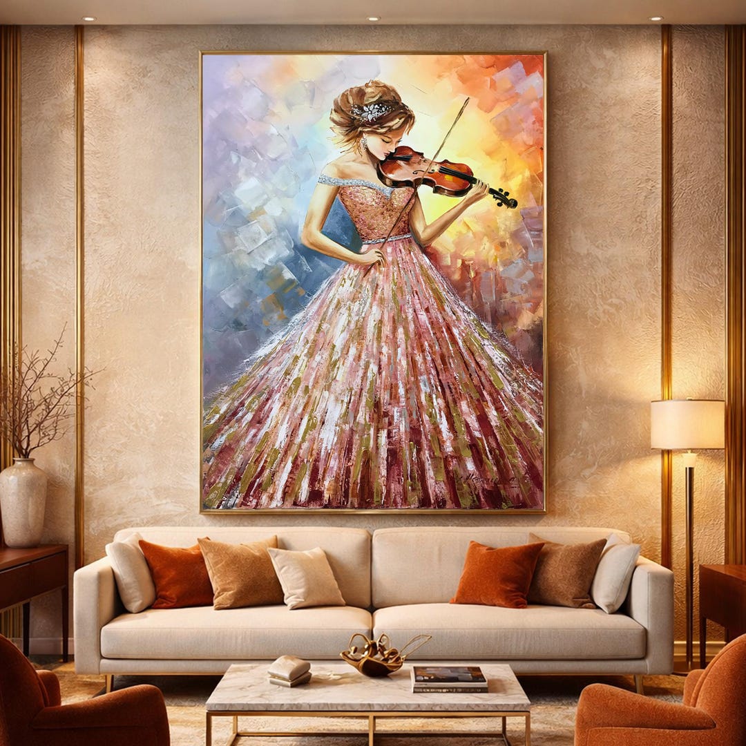 Woman Playing Violin Oil Painting Original, Abstract Violin Wall Decor ...