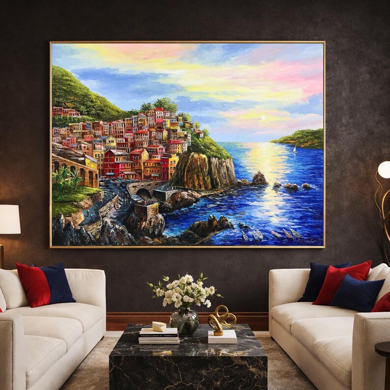 Cinque Terre Oil Painting Original: Italian Riviera, Manarola Italy ...