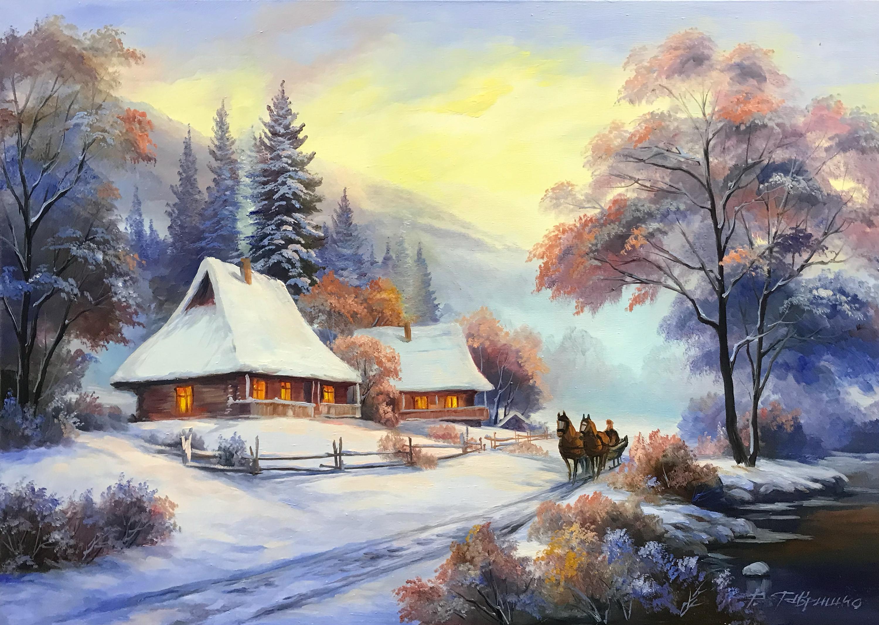 yタイトル「Early Snows」Gary Fenske作　冬の風景 絵画 yタイトル「Early Snows」Gary Fenske作 冬の風景 絵画 - メルカリ