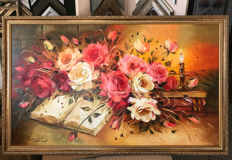 Vintage Roses Oil Painting Original Hand-painted Floral Art Classical ...