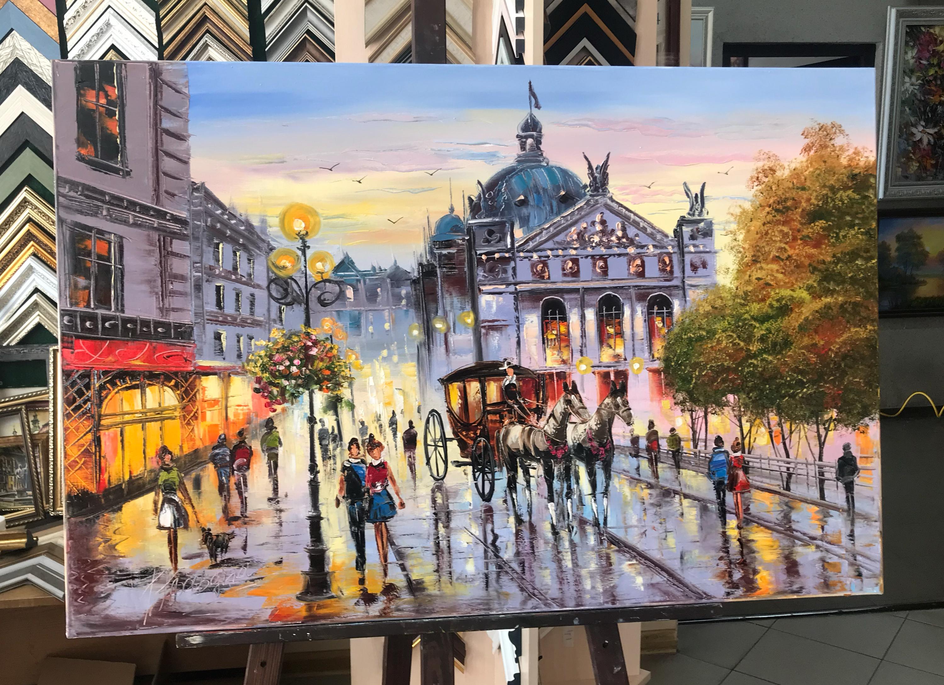 キャンバスに描かれた大都市の絵画 ヨーロッパの都市の壁画 都市