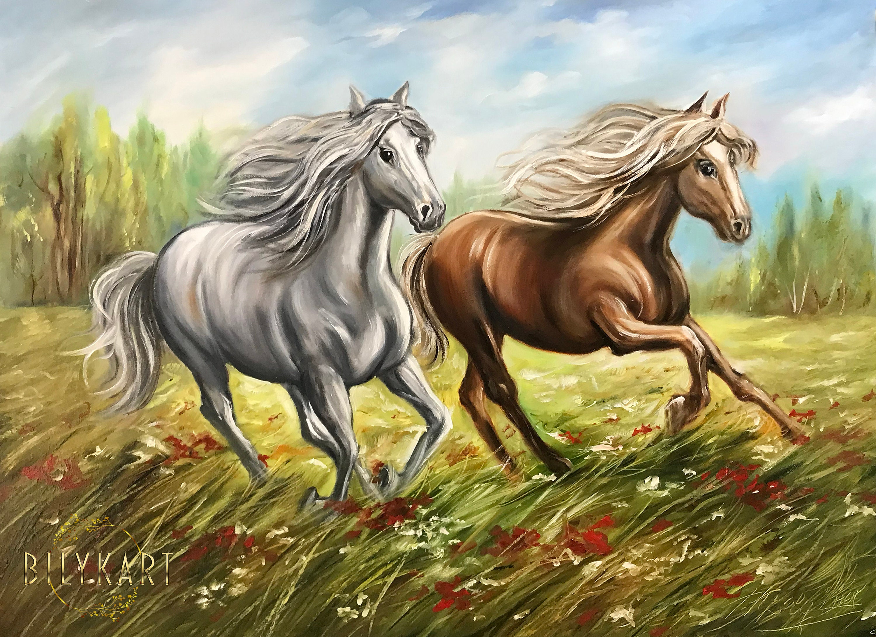 Running Horse Painting Original Wild Horses Wall Art Canvas Animal