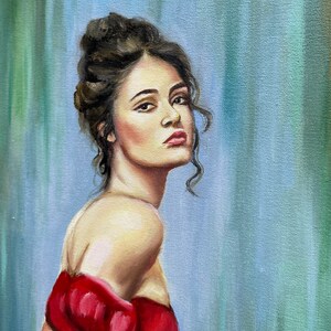 Lady in Red Dress Oil Painting Original Elegant Woman Painting ...