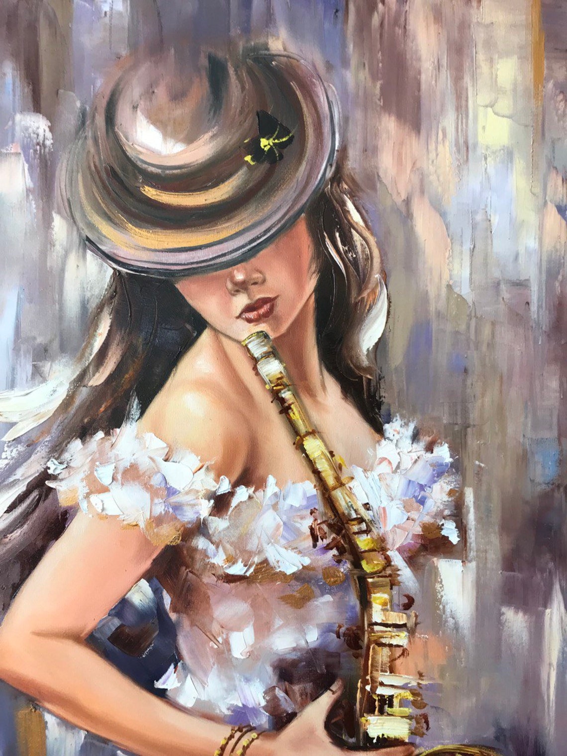 Saxophone Painting Jazz Music Art Original Female Oil Painting Etsy
