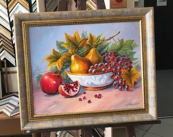 ブドウの絵画 静物画 フルーツ油絵 ブドウの壁アート 額入り