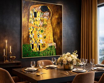 グスタフ・クリムト作「接吻」絵画複製、クリムト壁掛けアート