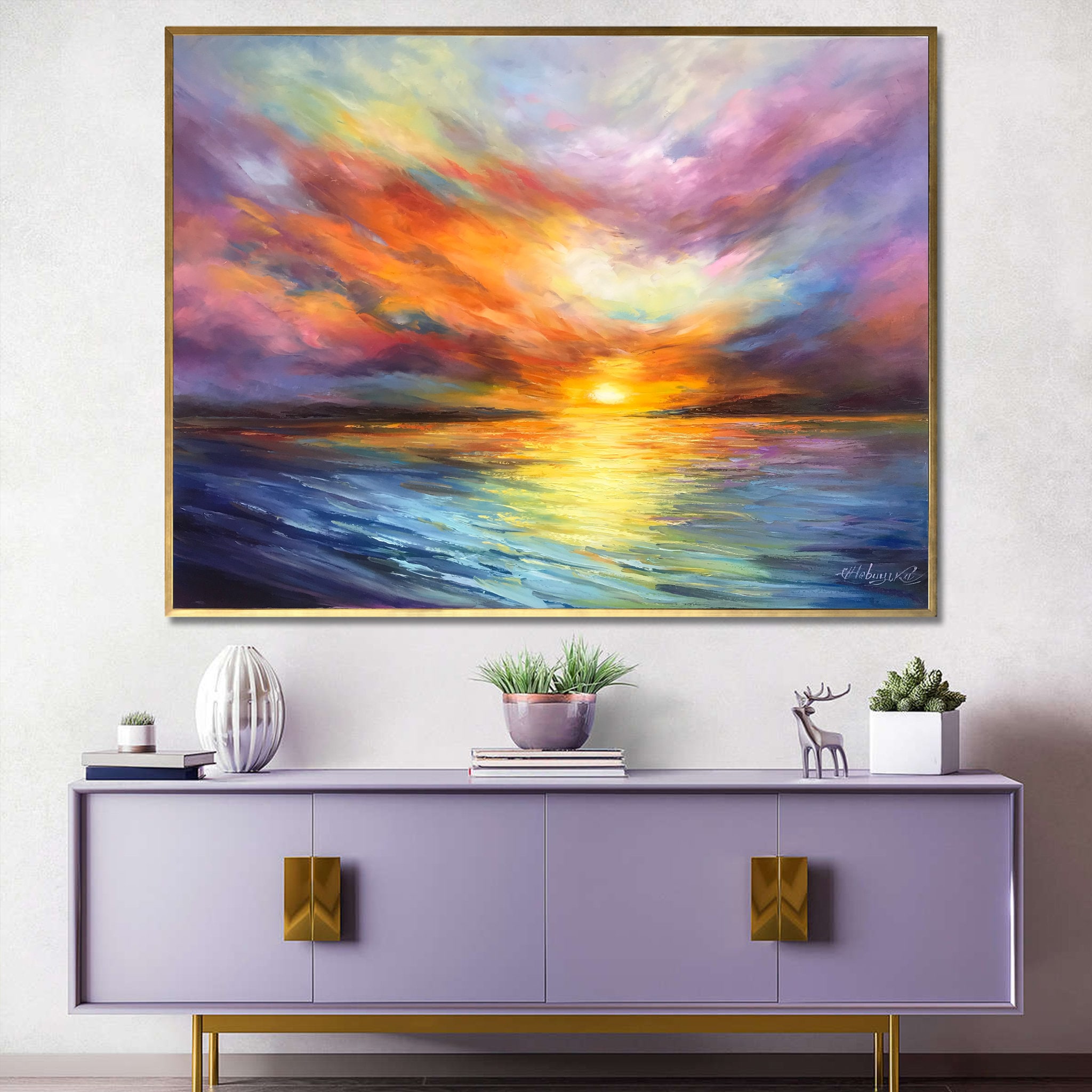 Abstract Sunset Oil Painting Original California Sunset Wall Art ...