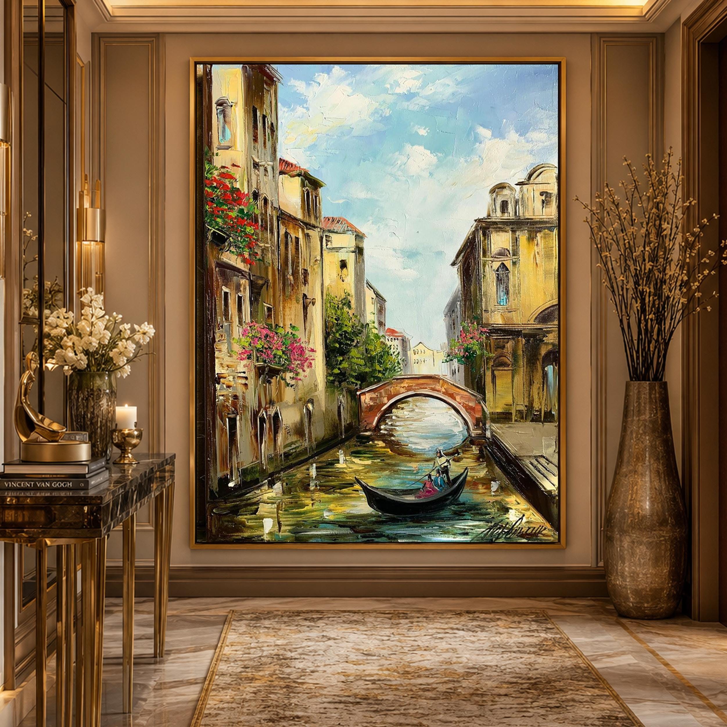 Large Venice Cityscape Oil Painting Original: Venetian Gondola