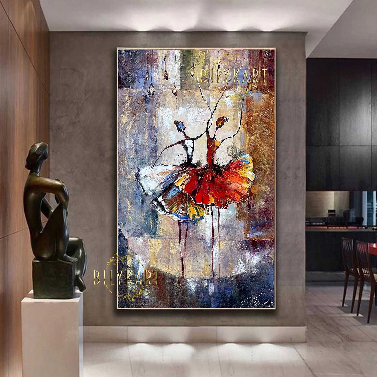 大きなバレリーナの油絵、抽象的なバレエの壁装飾 - Etsy 日本