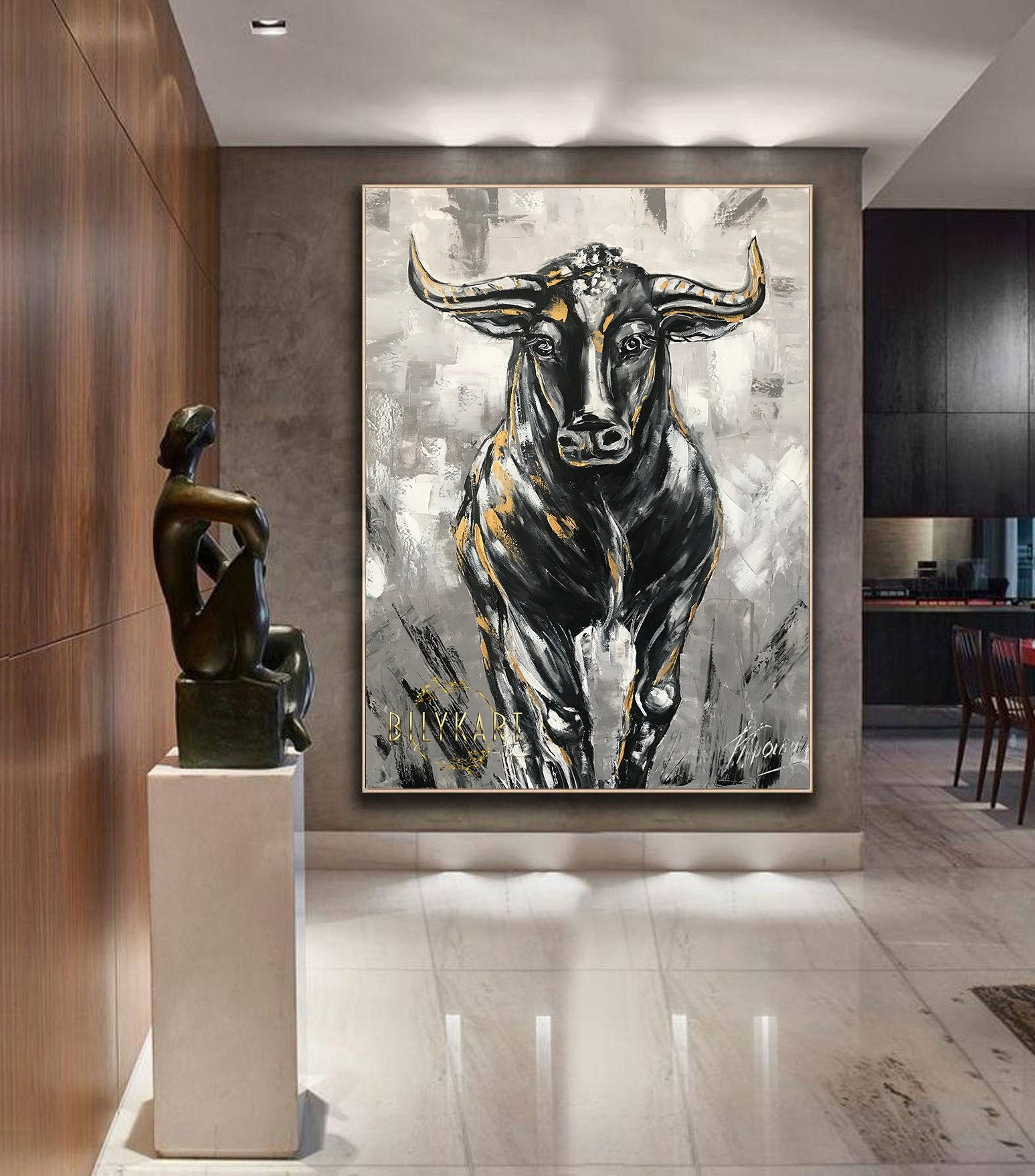 Large Abstract Bull Oil Painting Original Wall Street Bull image