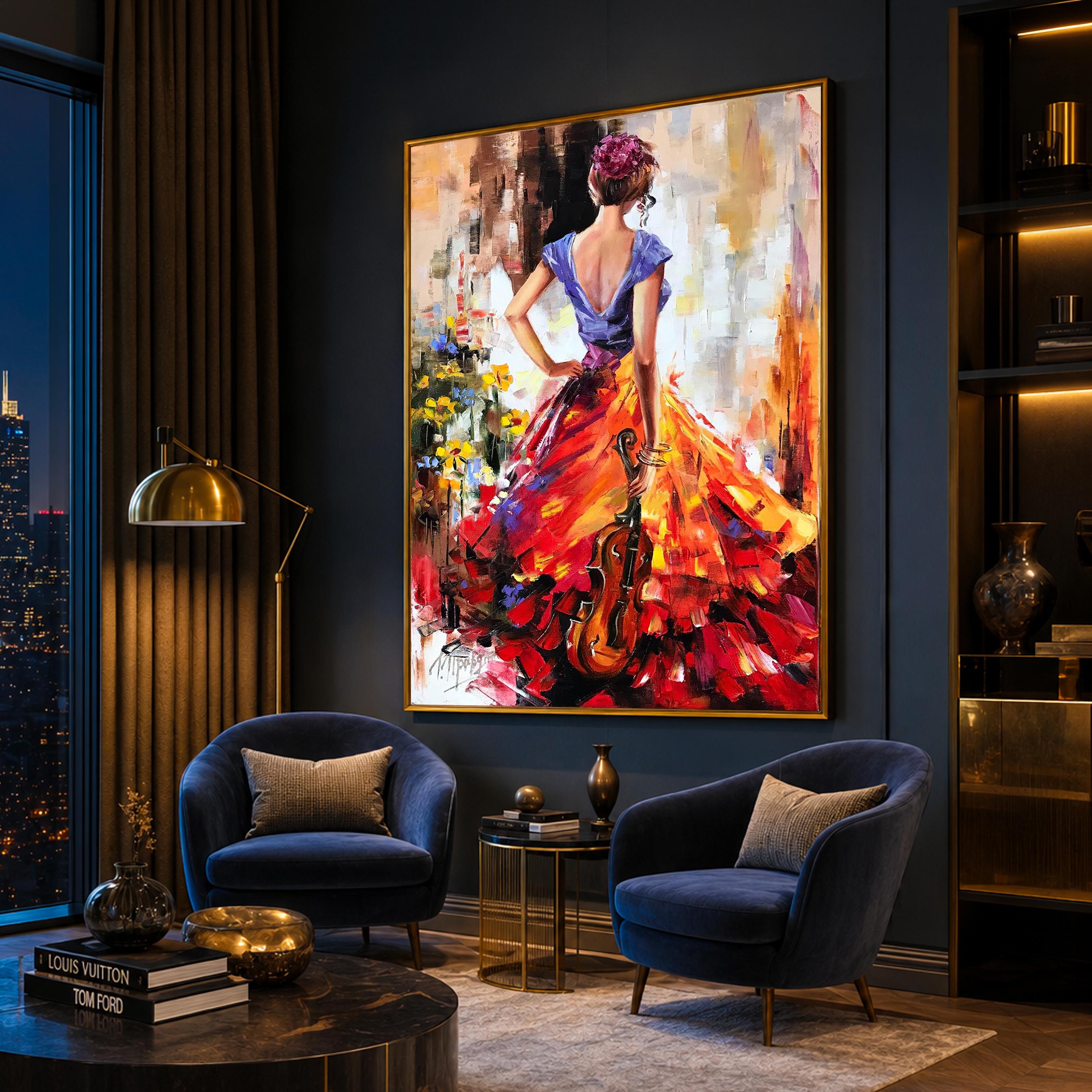 Violinist Original Painting Musician Wall Art Abstract Woman